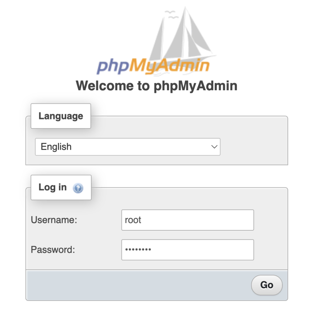 Accès à la page de connexion de phpMyAdmin 