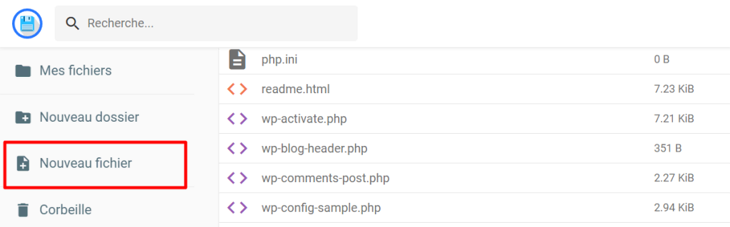 Le bouton Nouveau fichier dans le gestionnaire de fichiers Hostinger 