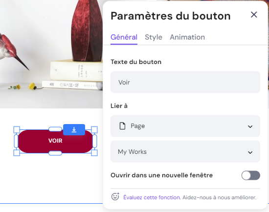 Option de modification du bouton du créateur de site Web Hostinger