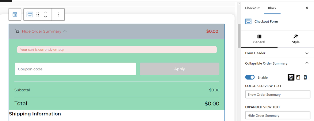 La fonction de "Collapsive Order Summary" proposée par FunnelKit Builder 