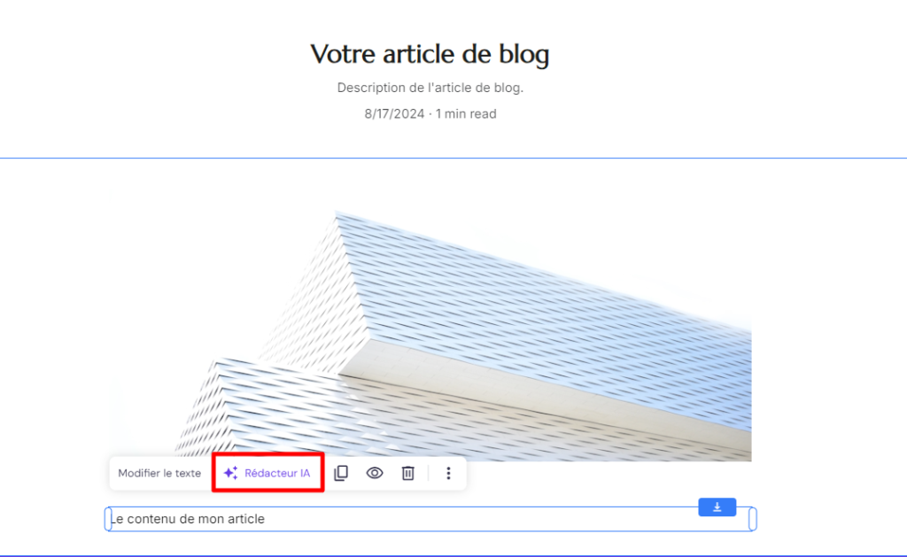 Page de blog du créateur de site Hostinger mettant en avant l'outil Rédacteur IA