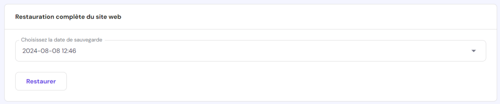 Écran de restauration du site web sur le hPanel de Hostinger.