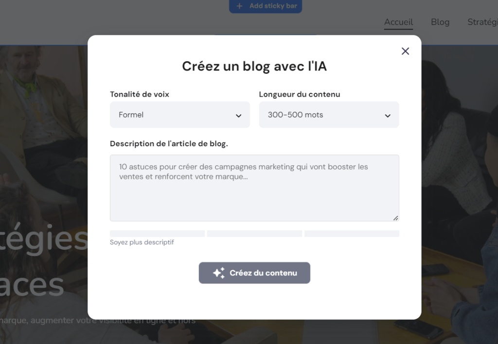 Générateur de blogs IA de Hostinger