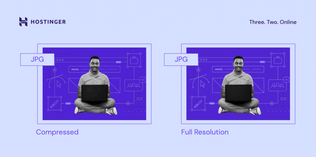 Comparaison d'un visuel personnalisé d'un fichier JPG compressé et d'un fichier JPG pleine résolution 