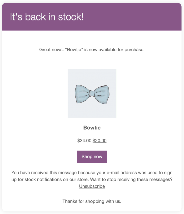 Démo du plugin WooCommerce Back In Stock Notifications