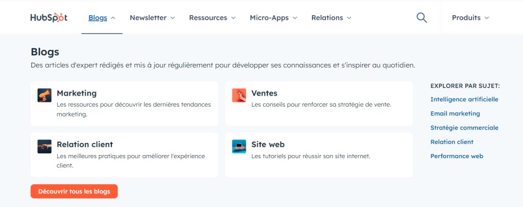 La page Blogs de HubSpot
