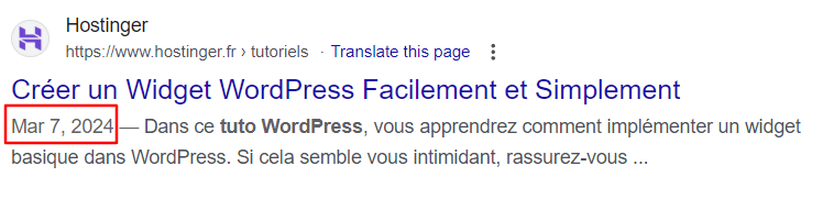 Exemple de date de dernière mise à jour sur les SERP