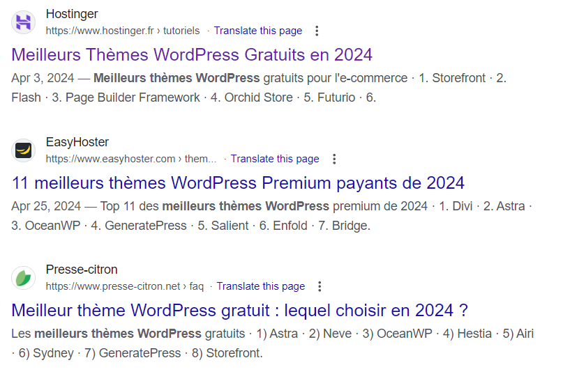 Exemples de méta descriptions pour les articles dans les SERP