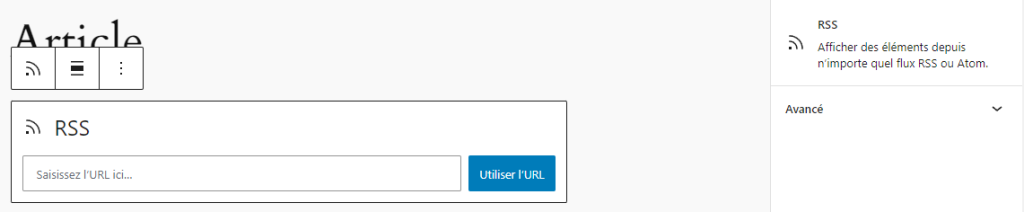 Bloc RSS dans l'éditeur de blocs WordPress