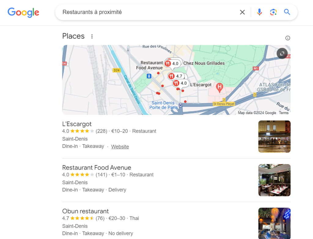 Résultats des entreprises locales dans les SERP