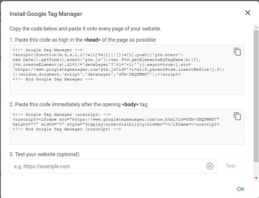 google tag manager code