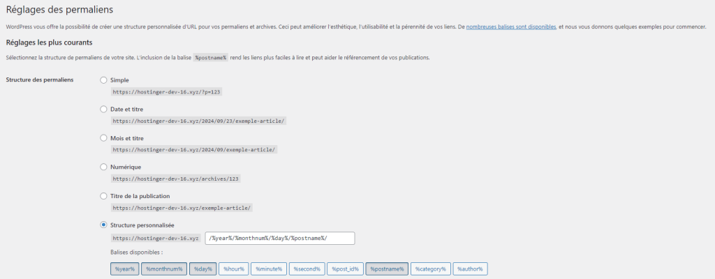 modifier les paramêtres des permaliens wordpress