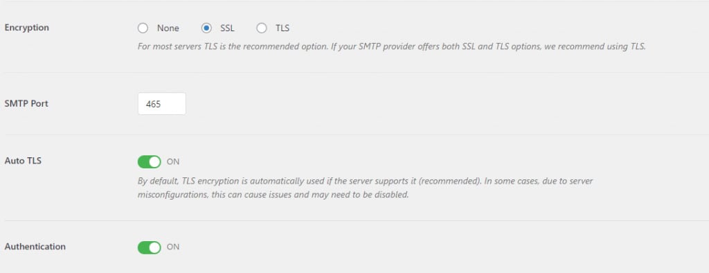 sélectionner le niveau de chiffrement dans WP Mail SMTP