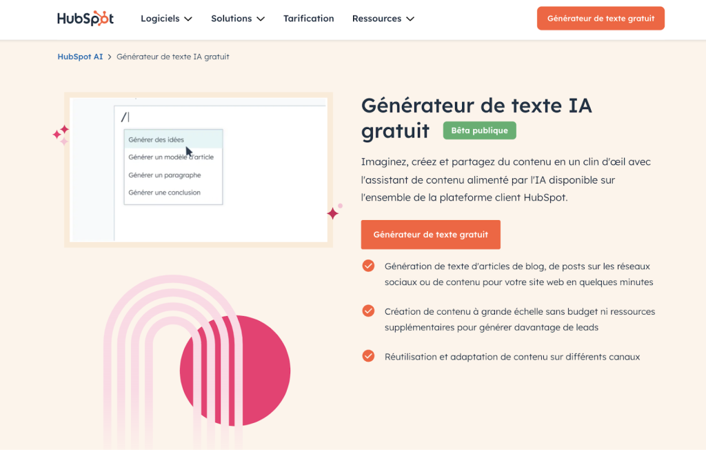 Générateur de texte IA de HubSpot