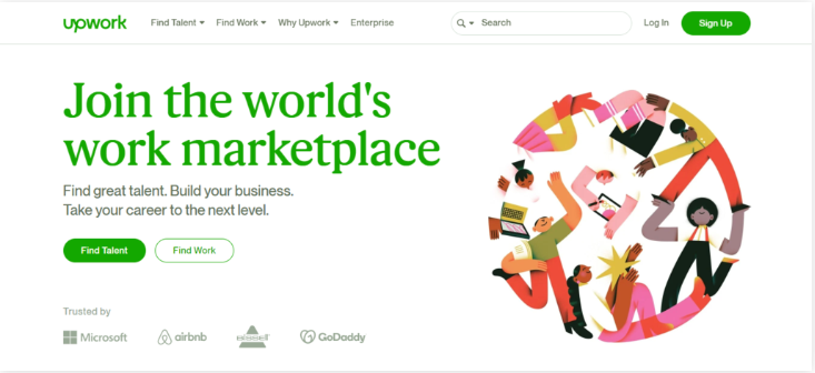 La page d'accueil d'Upwork