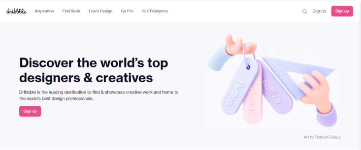 La page d'accueil de Dribbble