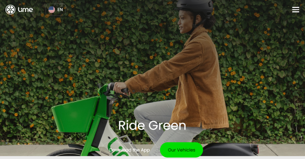 Une capture d'écran du site Web de Lime avec une combinaison de couleurs blanche et vert citron.