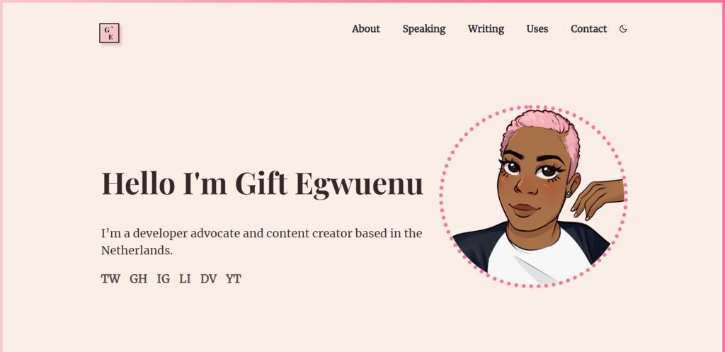 Page d'accueil du portfolio de Gift Egwuenu