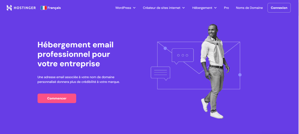 Landing page de l'hébergement d'emails Business de Hostinger