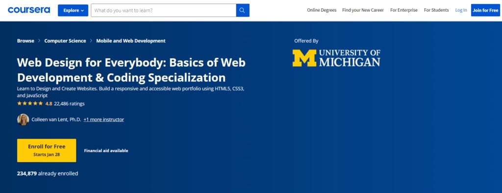 Le cours Web Design for Everbody de l'Université du Michigan sur Coursera.