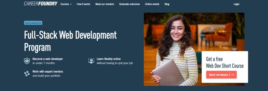 La page d'accueil du programme de développement Web Full-Stack de CareerFoundry.