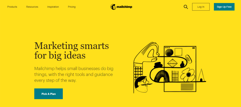 La page de destination de Mailchimp.