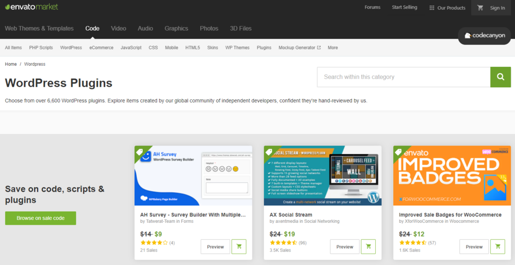 La sélection de plugins WordPress chez CodeCanyon