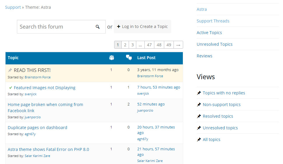 Forums de support de WordPress