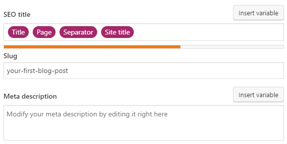 Configuration du titre SEO, du slug de l'article et de la méta-description sur le plugin Yoast SEO
