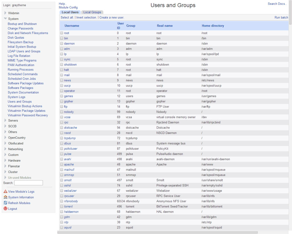 Démo Webmin  - une plate-forme open source