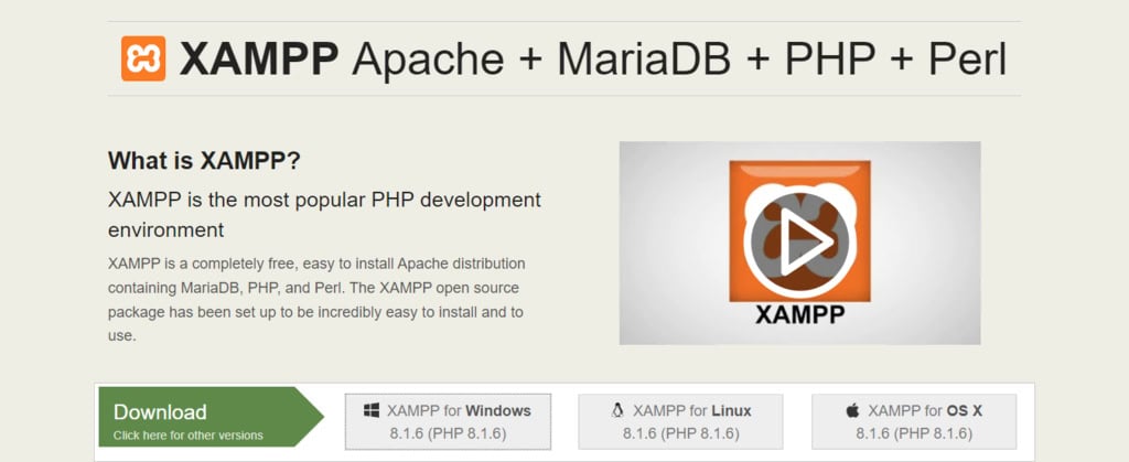 Téléchargement de XAMPP depuis le site officiel d'Apache Friends