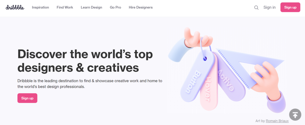 La page d'accueil de Dribbble.