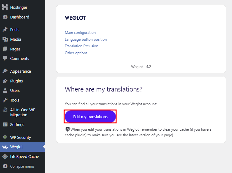 weglot bouton traduire mes traductions