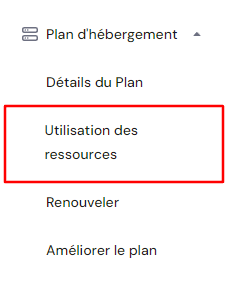 Le bouton Utilisation des ressources sur hPanel