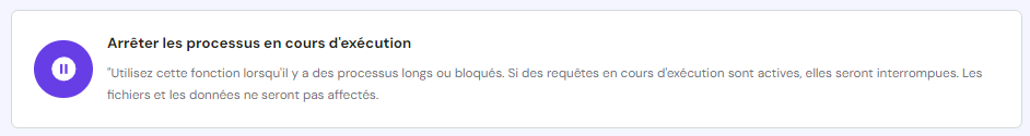 Le bouton Arrêter les processus en cours d'exécution sur la page Utilisation des ressources de hPanel