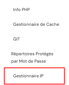 Le bouton Gestionnaire IP sur hPanel 