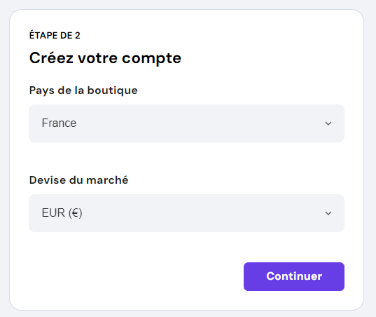 Le panneau Créez votre compte lors de l'activation de la fonctionnalité eCommerce sur Hostinger