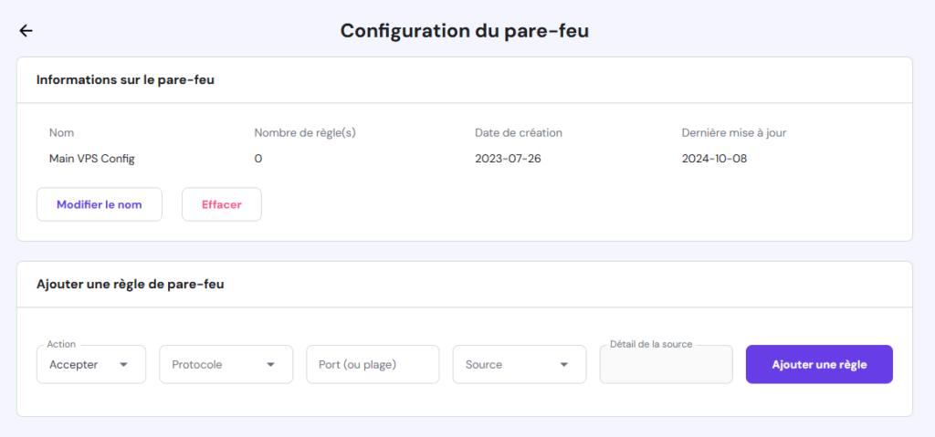 Ajouter de nouvelles règles de pare-feu dans le VPS de hPanel 