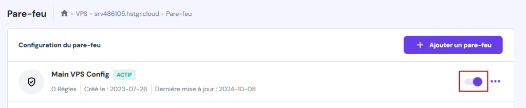 Activation de la nouvelle configuration du pare-feu dans le VPS de hPanel 