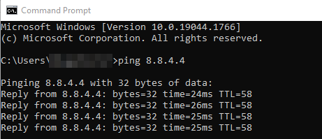 Exécution de la commande ping dans l'invite de commandes Windows