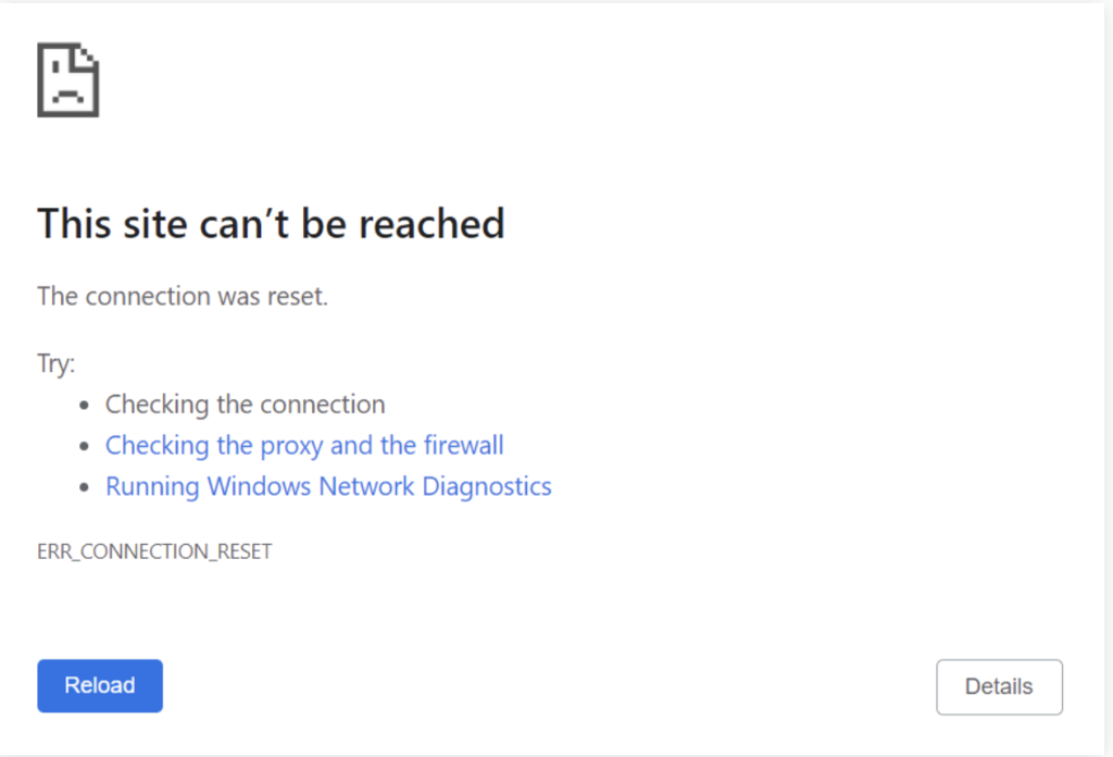 Erreur ERR_CONNECTION_RESET sur chrome