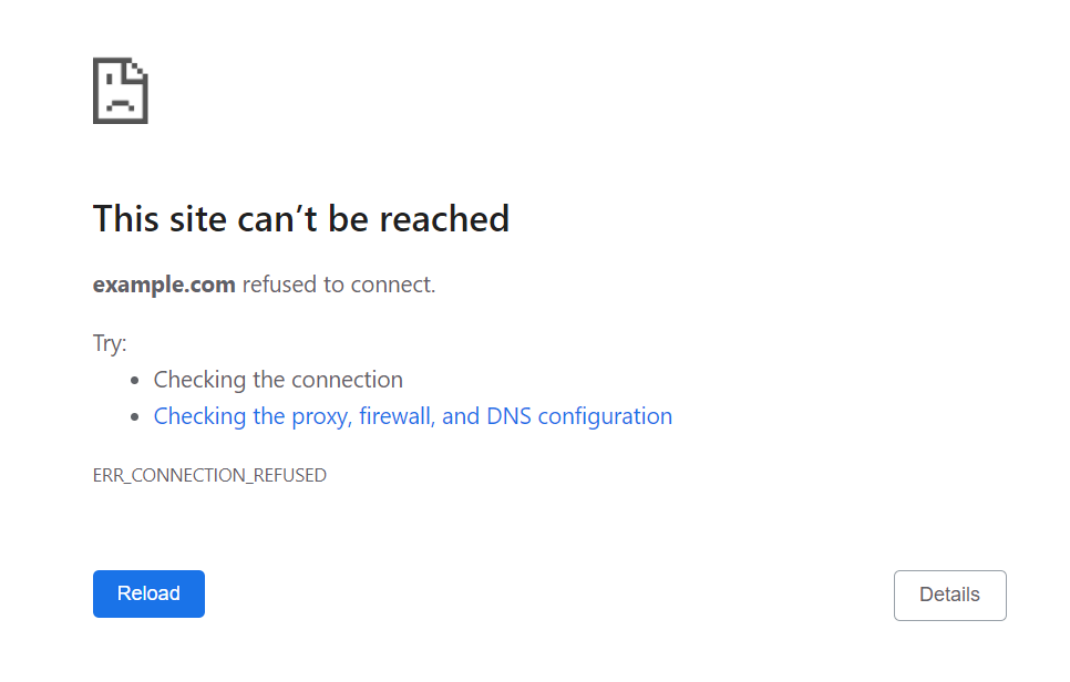 La page ERR_CONNECTION_REFUSED sur Google Chrome