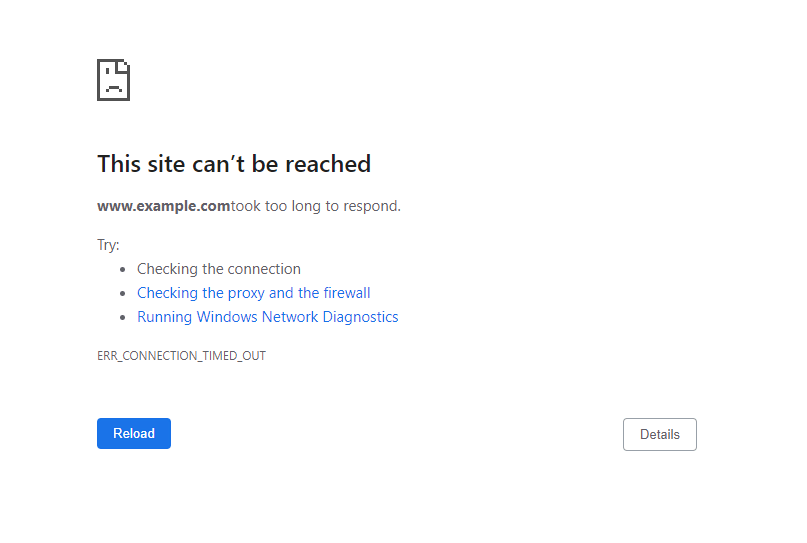 La page ERR_CONNECTION_TIMED_OUT sur Google Chrome