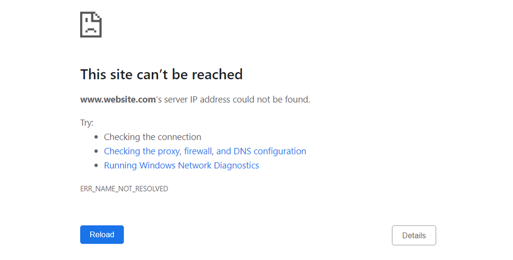 La page ERR_NAME_NOT_RESOLVED sur Google Chrome