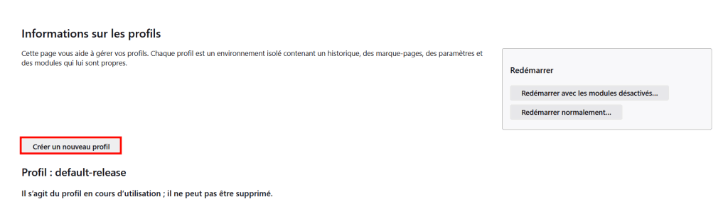 Créer un nouveau profil sur Firefox