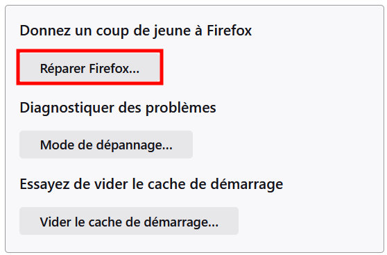 Bouton pour rafraîchir Firefox