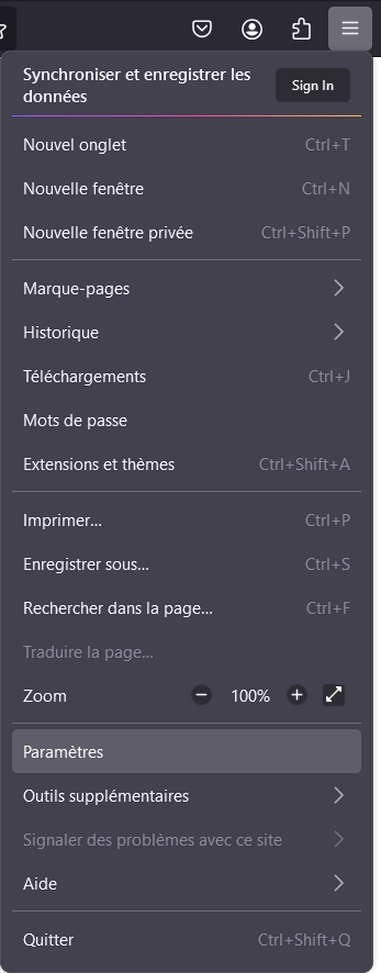 Paramètres de Firefox