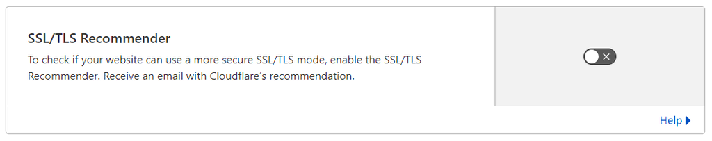 Option de recommandation SSL/TLS pour Cloudflare. 