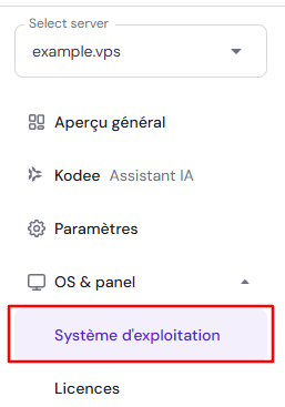 Accéder au menu Système d'exploitation sur hPanel