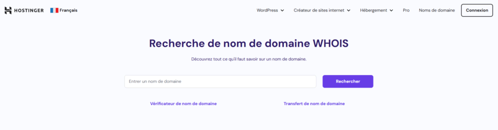 Outil de recherche de domaine WHOIS de Hostinger